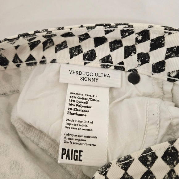 PAIGE Denim Verdugo Skinny Jeans in Diamond Checkerboard White and Black Sz 28 - Picture 7 of 13